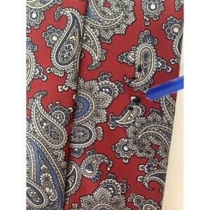 Christian Dior Vintage Men’s Silk Necktie Dark Red Blue Paisley Logo Lined